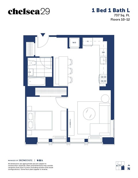 A floor plan for a 1 Bed 1 Bath L by chelsea29.